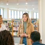 Woman giving presentation